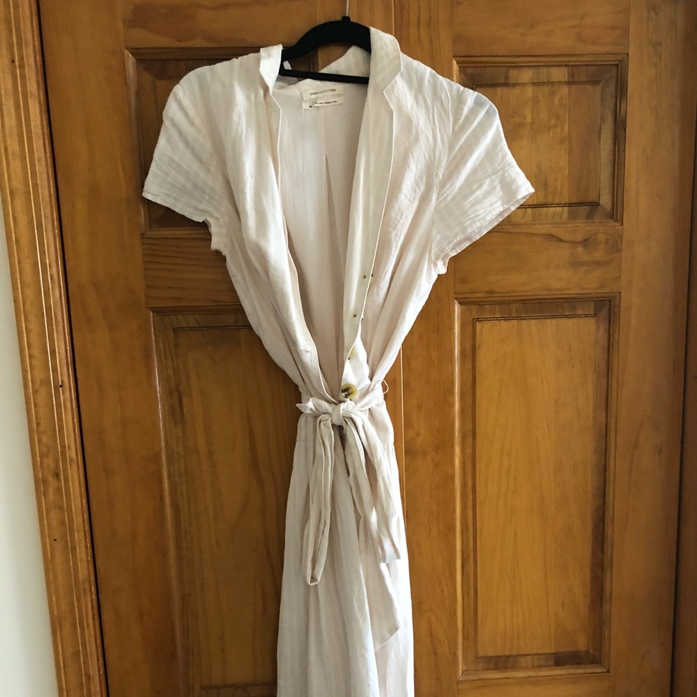 Linen Tie Waist Pale Pink Midi Dress